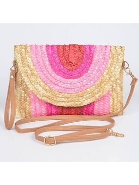 Colorful Faux Straw Envelope Clutch – Fuchsia